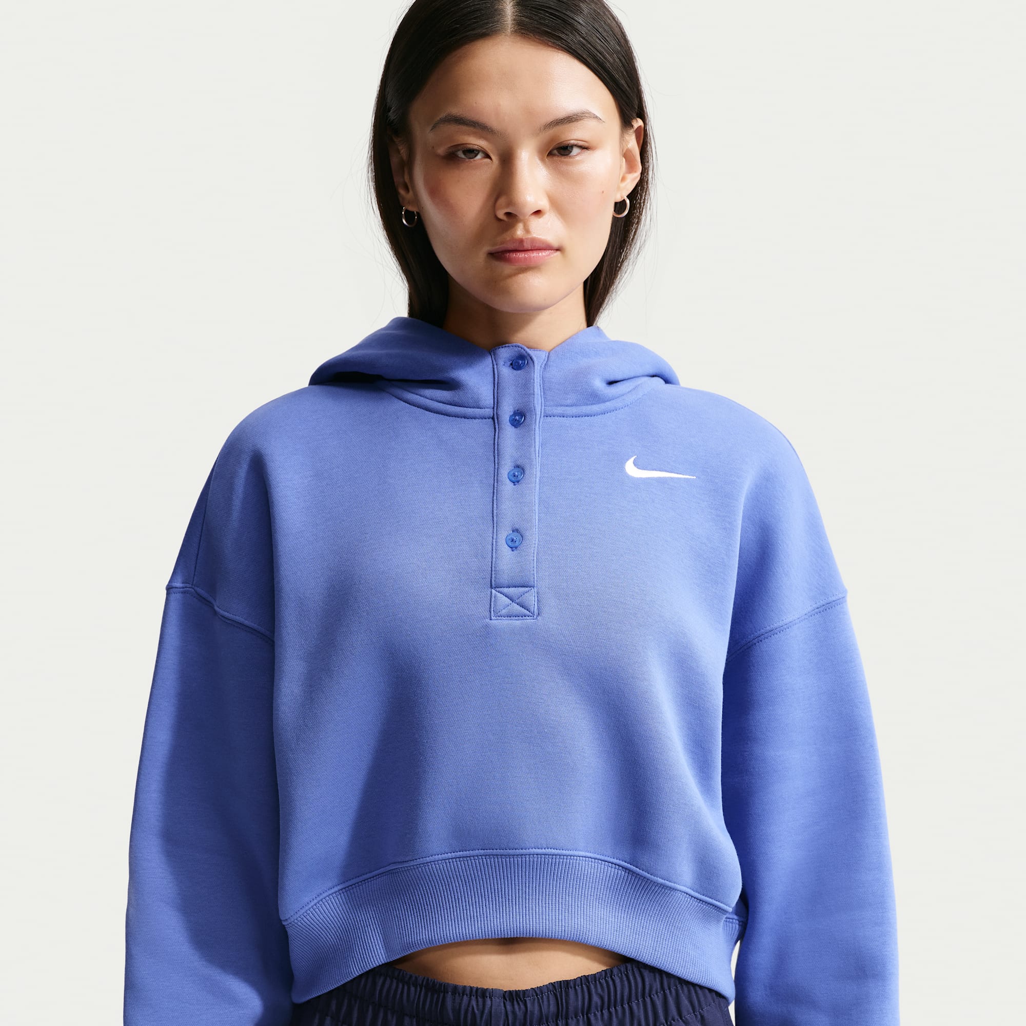 Nike Sportswear Phoenix Fleece Polerón con gorro estilo Henley oversized y cropped para mujer